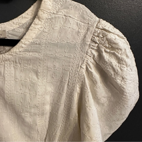 hinge brand ivory embroidered blouse with back tie | size medium - Picture 7 of 9